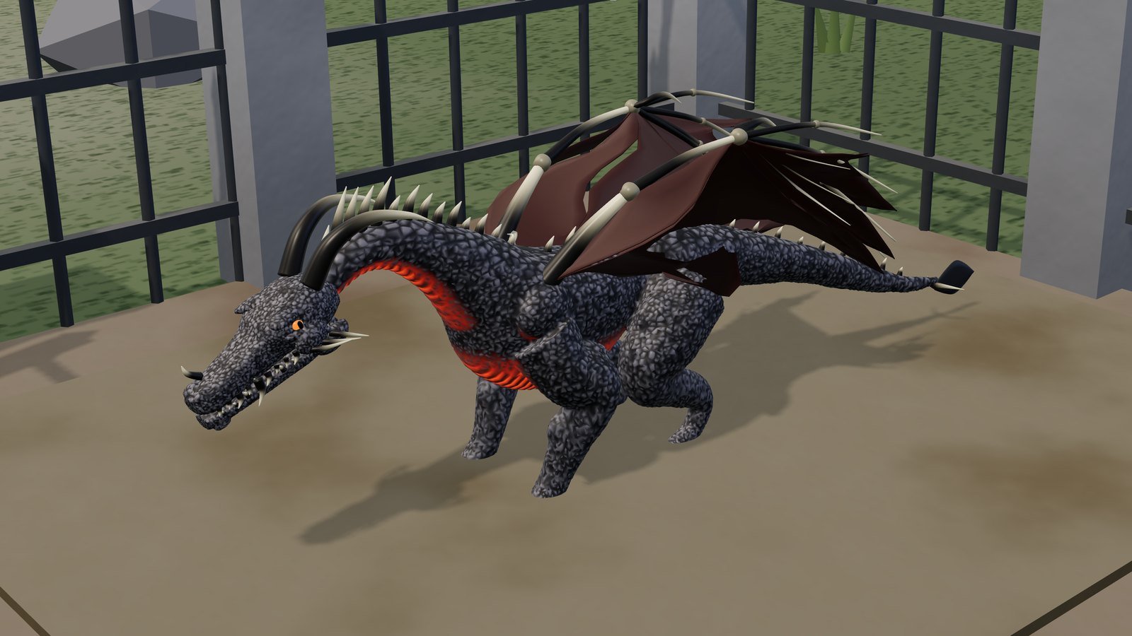 Ash dragon sniffing the floor of its breeding-ground cage